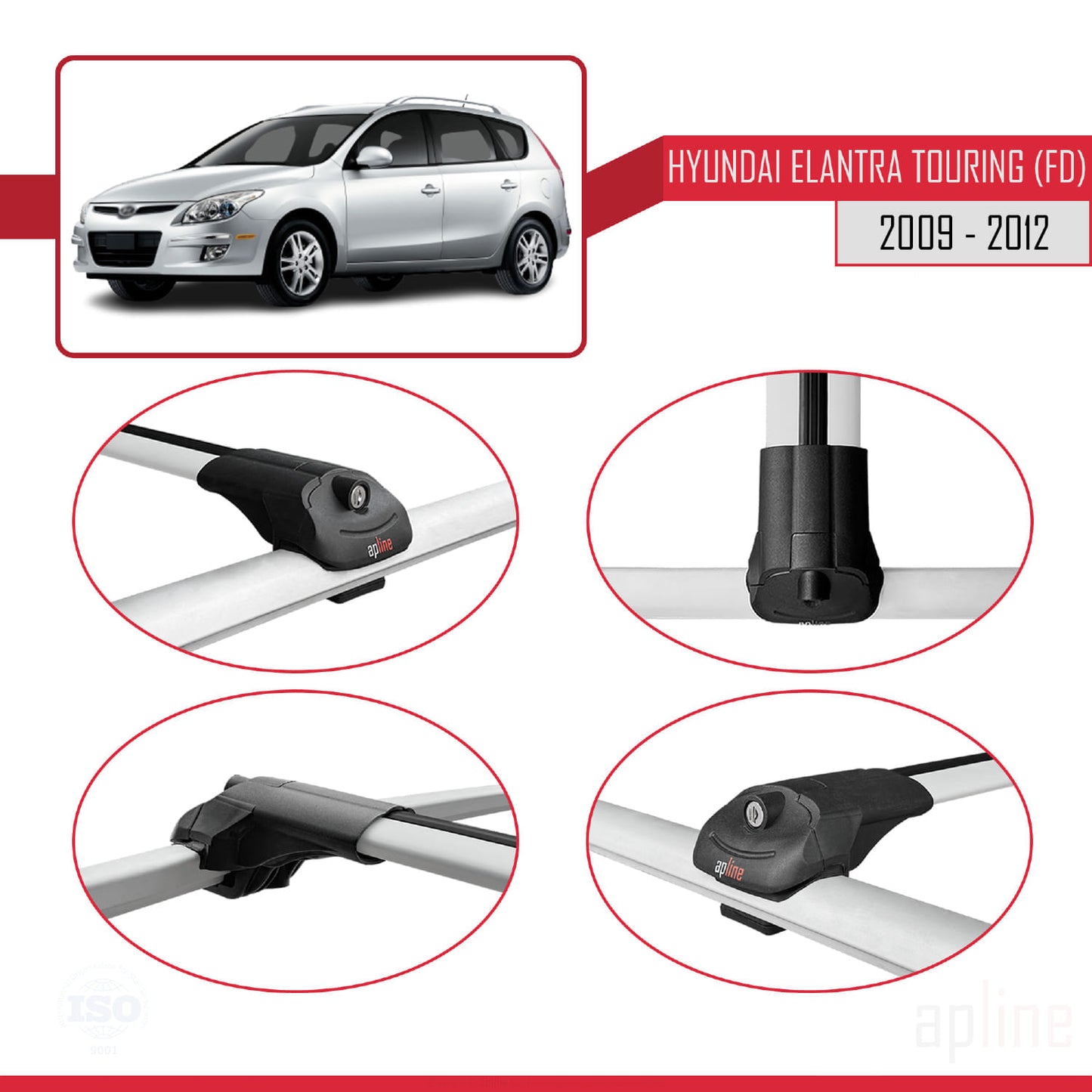 Compatible avec Hyundai Elantra Touring (FD) 2009-2012 ACE-1 Barres de Toit Railing Porte-Bagages de Voiture Gris Aluminium 2 Barres