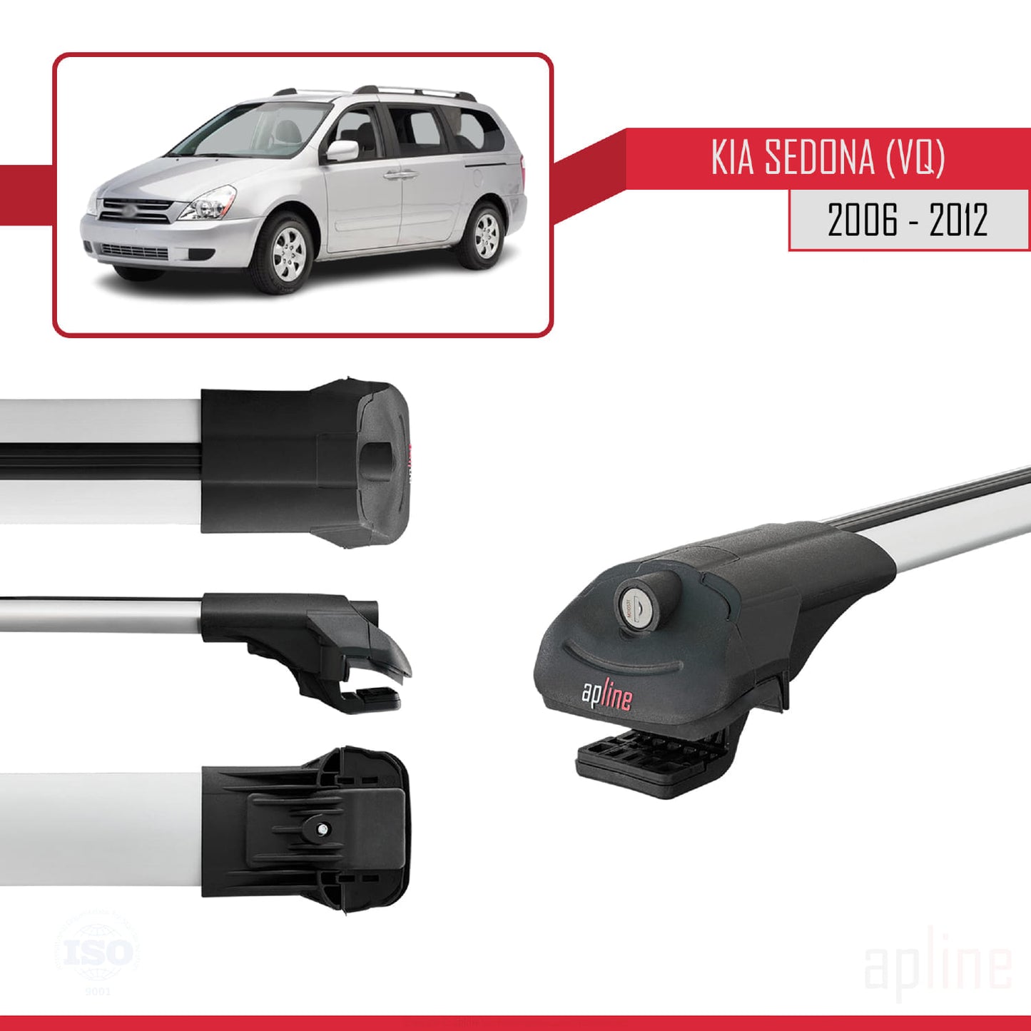 Compatible with Kia Sedona 2 (VQ) 2006-2012 ACE-1 Car Roof Rack Cross Bar Grey Aluminium 2 Bars