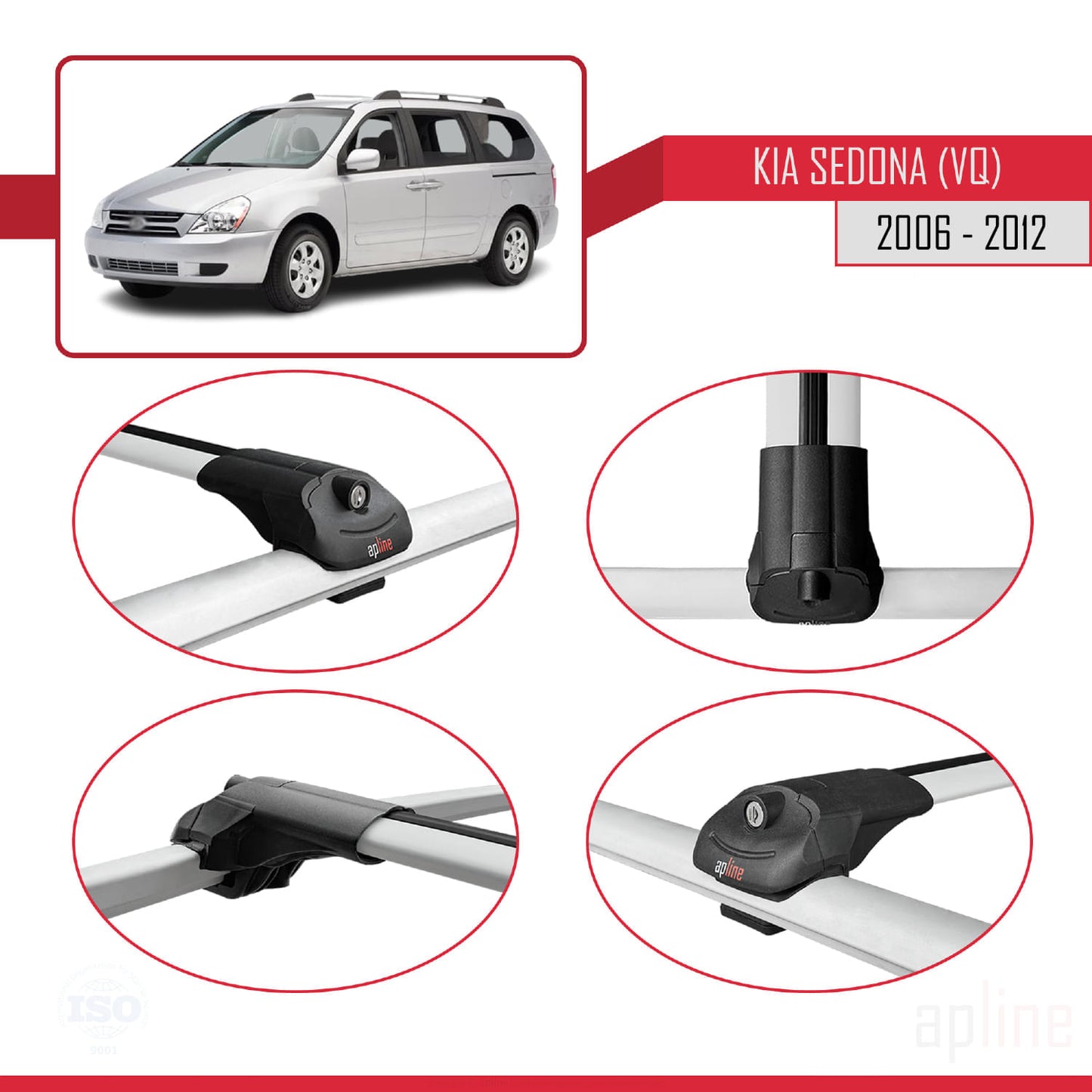 Compatible with Kia Sedona 2 (VQ) 2006-2012 ACE-1 Car Roof Rack Cross Bar Grey Aluminium 2 Bars
