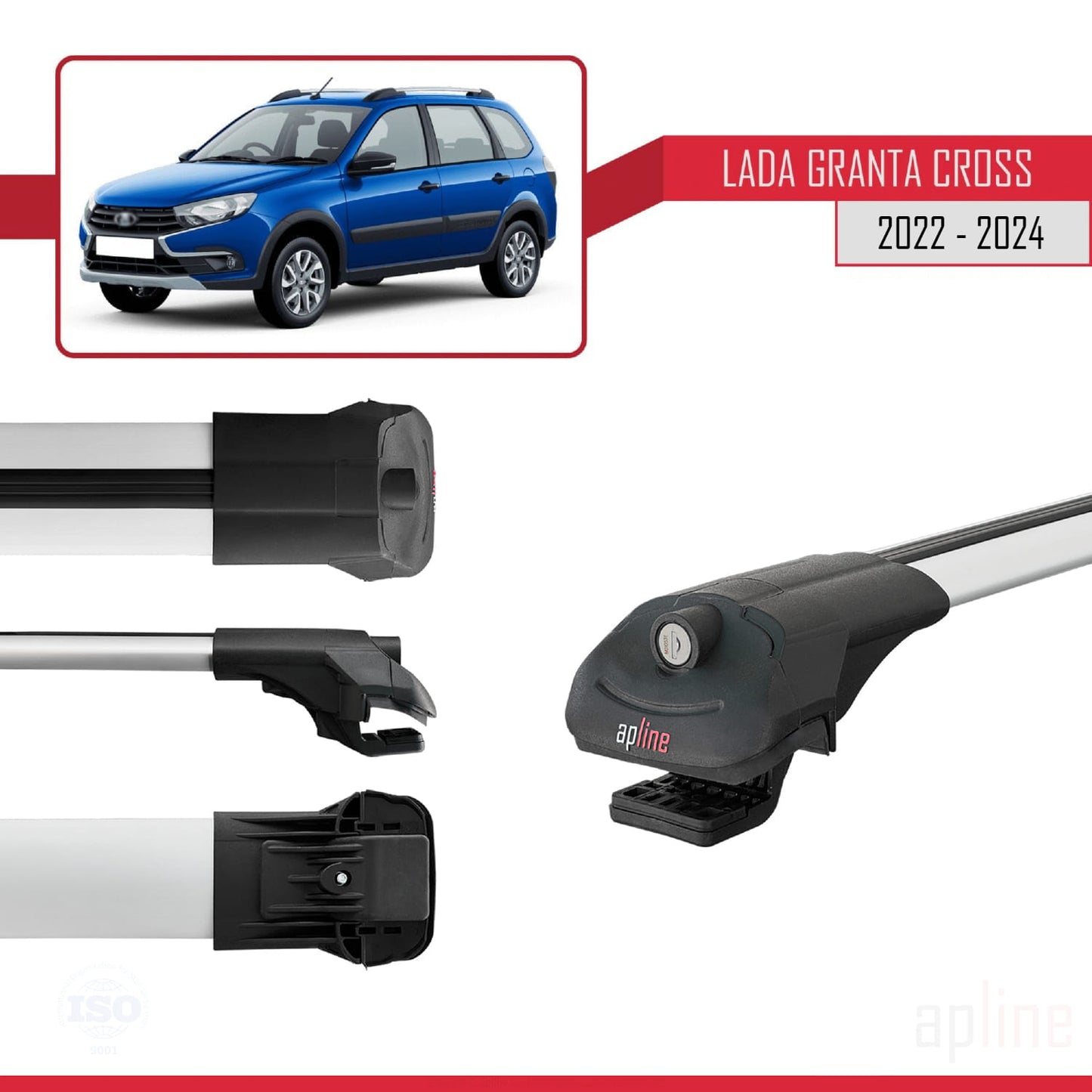 Compatible with Lada Granta Cross 2022-2024 ACE-1 Car Roof Rack Cross Bar Grey Aluminium 3 Bars
