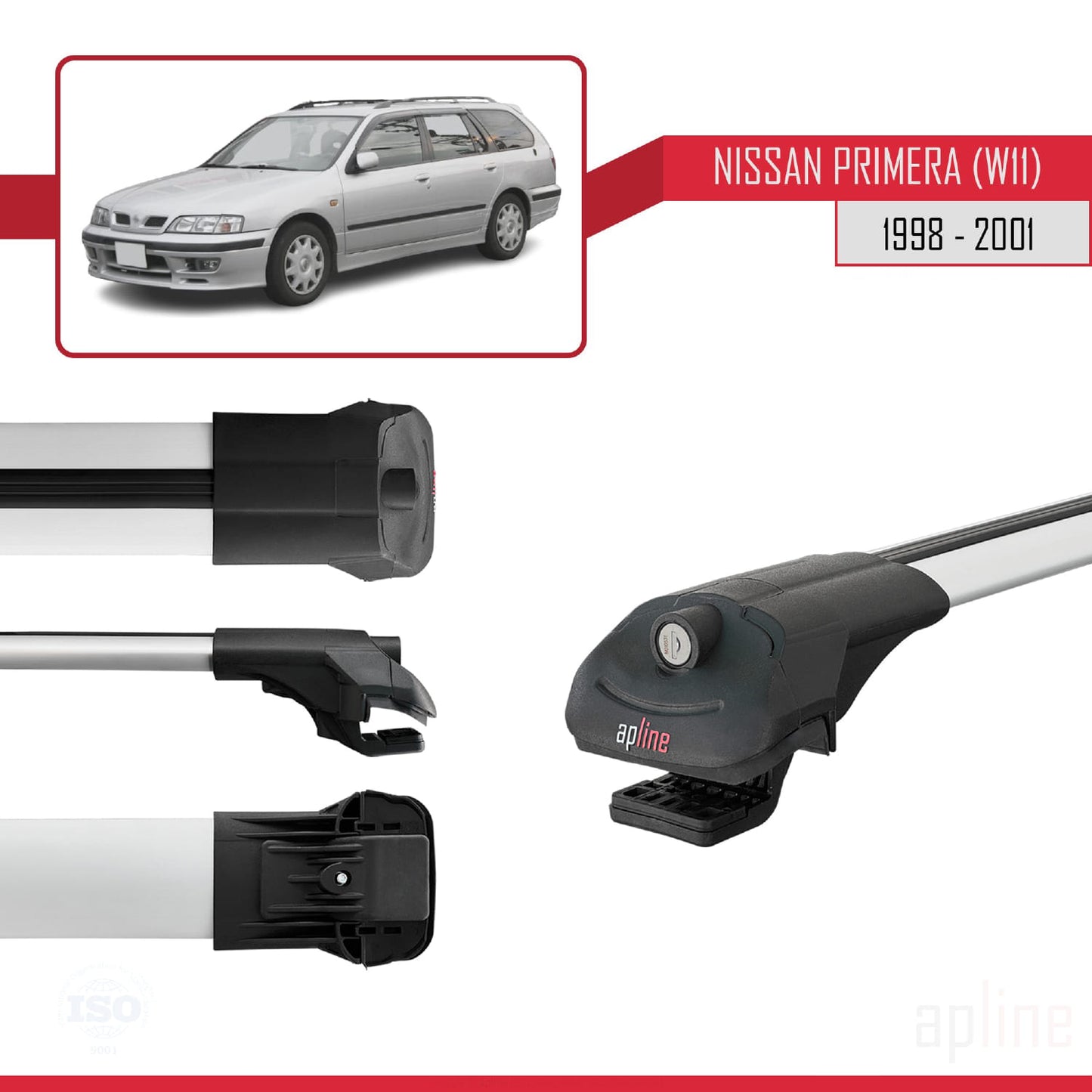 Compatible avec Nissan Primera 2 (W11) Traveller 1998-2001 ACE-1 Barres de Toit Railing Porte-Bagages de Voiture Gris Aluminium 2 Barres