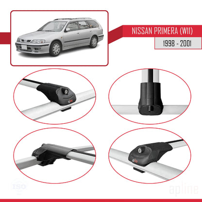 Compatible avec Nissan Primera 2 (W11) Traveller 1998-2001 ACE-1 Barres de Toit Railing Porte-Bagages de Voiture Gris Aluminium 2 Barres