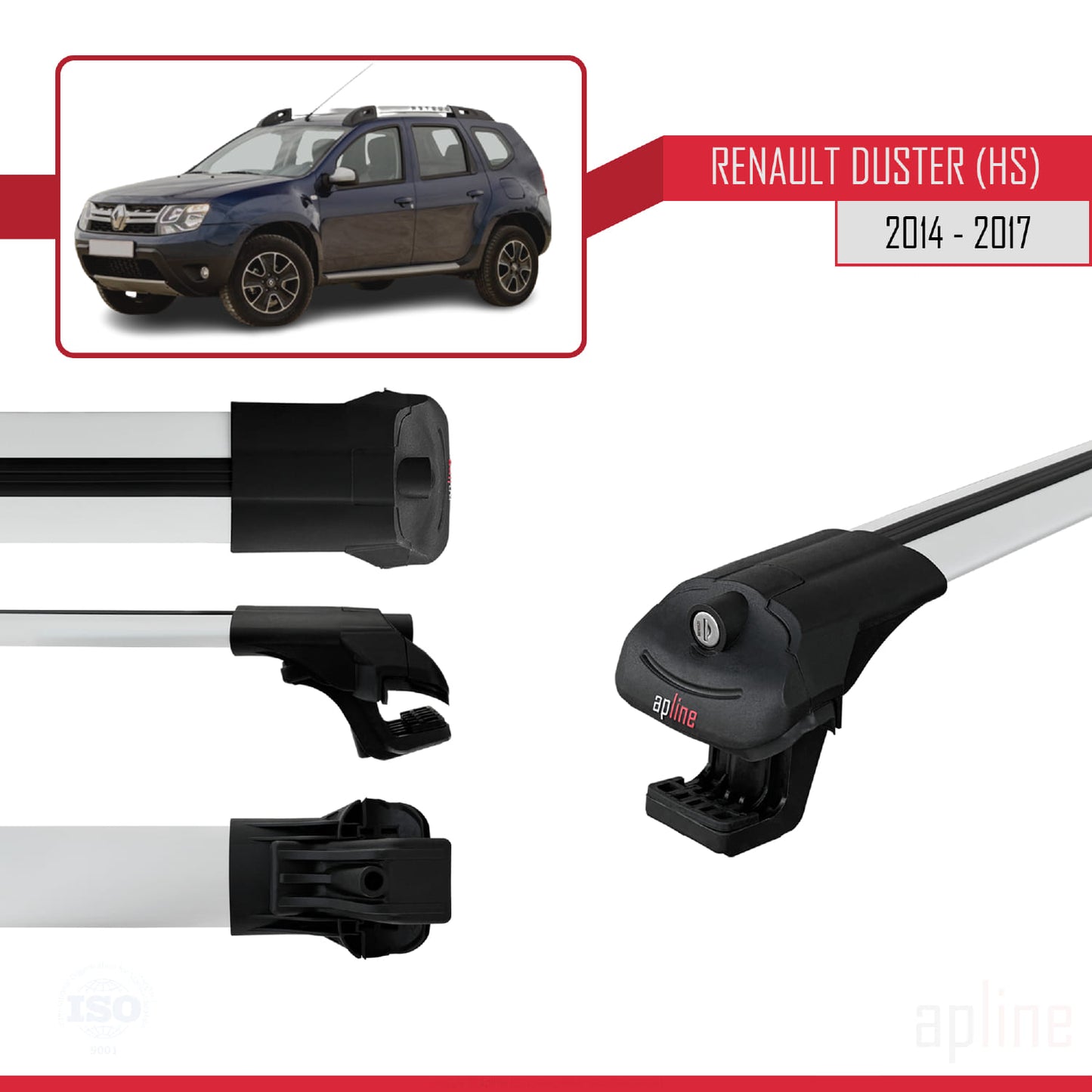 Compatible with Renault Duster (HS) Post-Facelift 2014-2017 ACE-1 Car Roof Rack Cross Bar Grey Aluminium 2 Bars