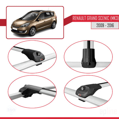 Compatible avec Renault Grand Scenic 3 2009-2016 ACE-1 Barres de Toit Railing Porte-Bagages de Voiture Gris Aluminium 3 Barres
