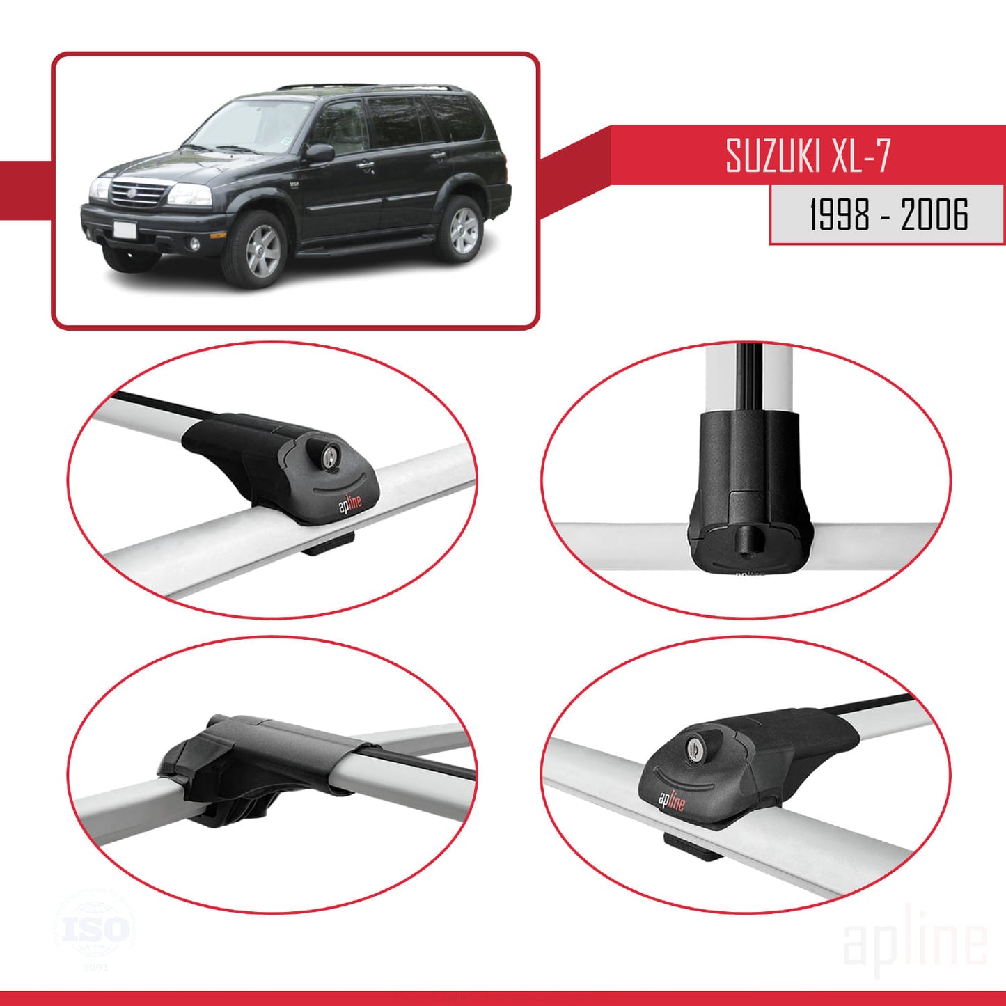 Compatible avec Suzuki XL-7 1998-2006 ACE-1 Barres de Toit Railing Porte-Bagages de Voiture Gris Aluminium 3 Barres