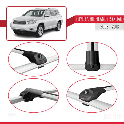 Compatible avec Toyota Highlander (XU40) 2008-2013 ACE-1 Barres de Toit Railing Porte-Bagages de Voiture Gris Aluminium 2 Barres