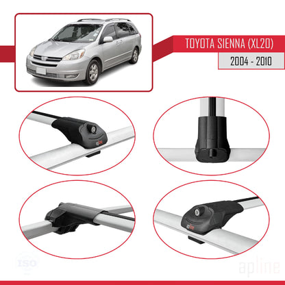 Compatible avec Toyota Sienna 2 (XL20) 2004-2010 ACE-1 Barres de Toit Railing Porte-Bagages de Voiture Gris Aluminium 3 Barres