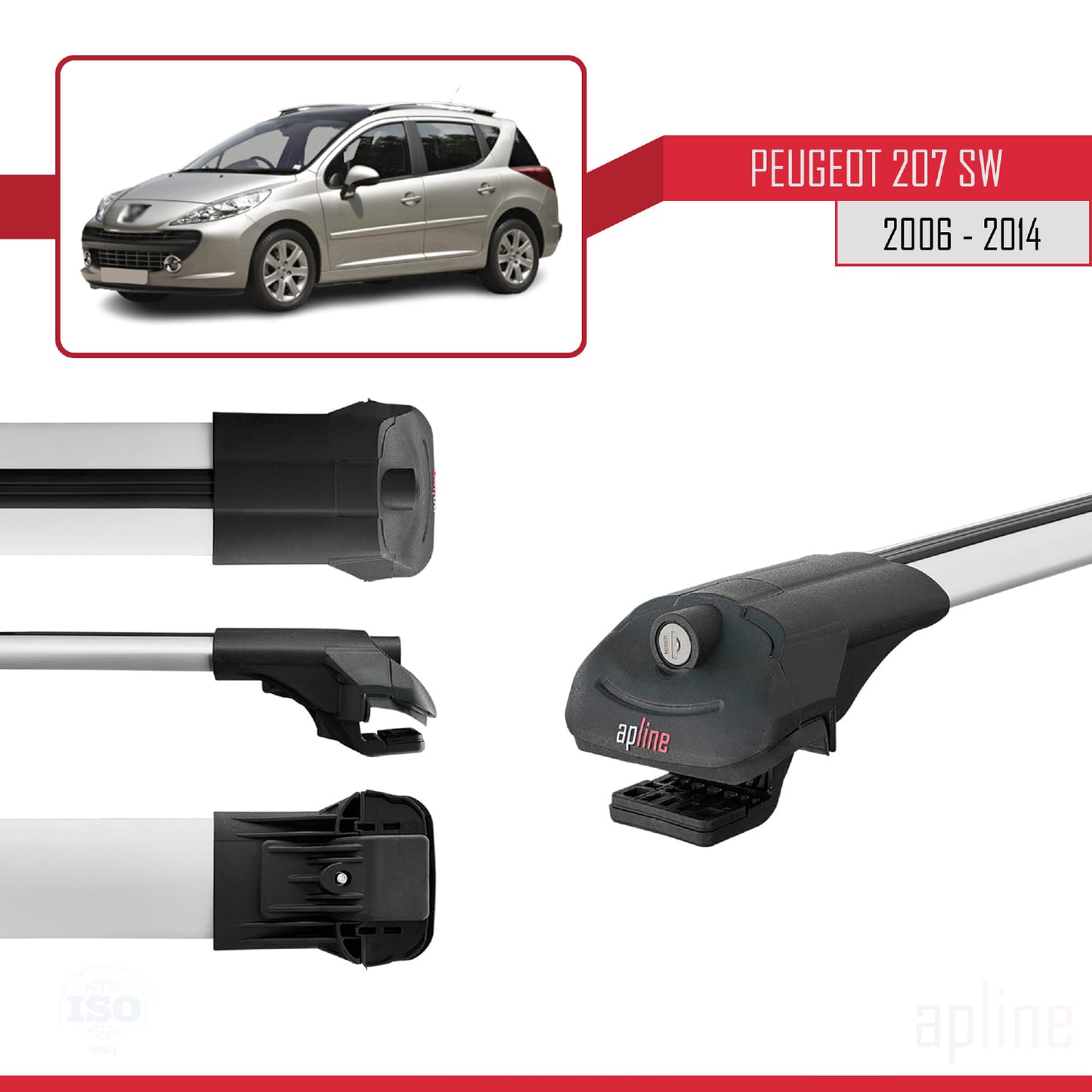 Compatible avec Peugeot 207 Break 2006-2014 ACE-1 Barres de Toit Railing Porte-Bagages de Voiture Gris Aluminium 2 Barres