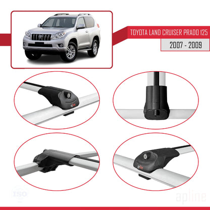 Compatible avec Toyota Land Cruiser Prado (J125) 2007-2009 ACE-1 Barres de Toit Railing Porte-Bagages de Voiture Gris Aluminium 3 Barres