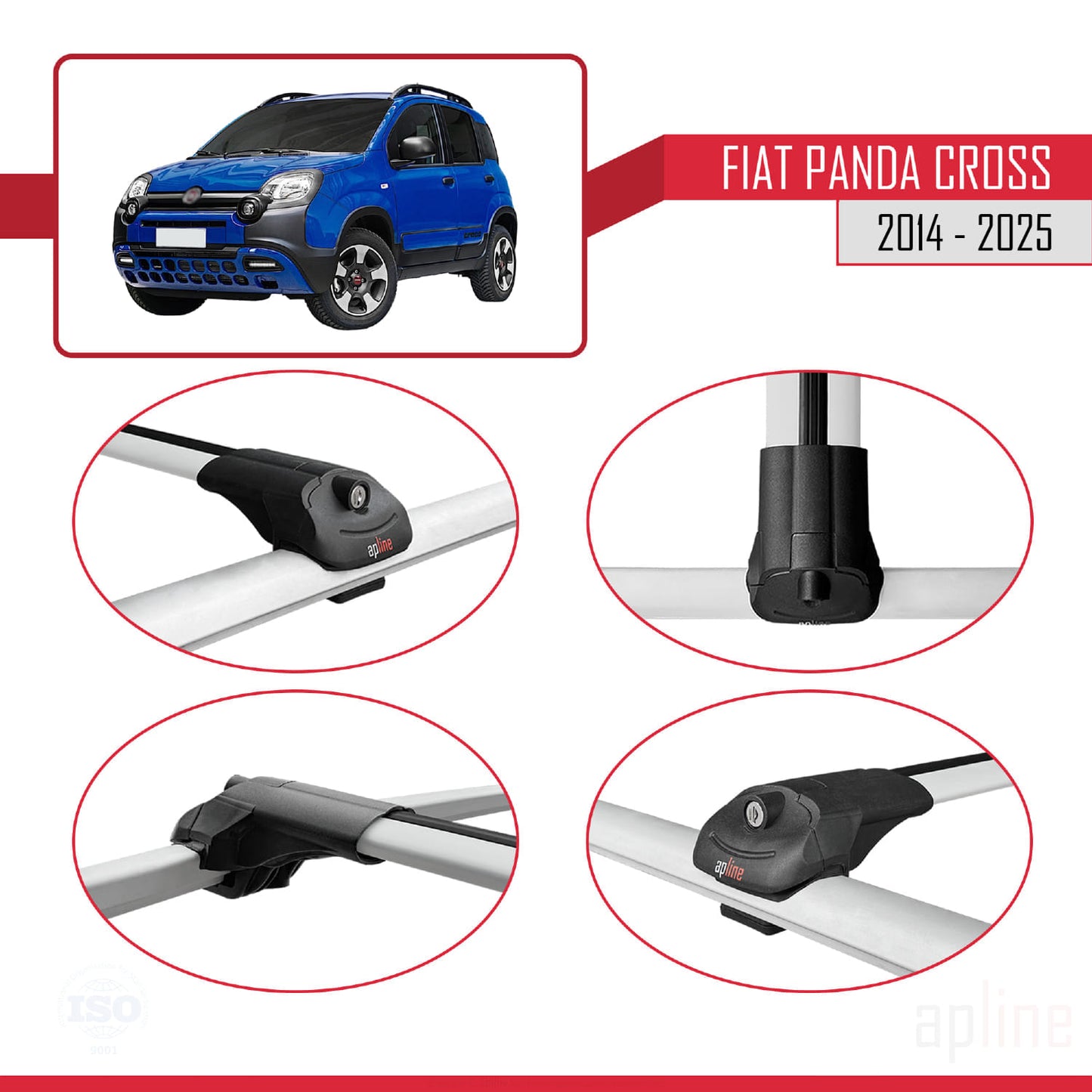 Compatible avec Fiat Panda Cross 2014-2025 ACE-1 Barres de Toit Railing Porte-Bagages de Voiture Gris Aluminium 3 Barres