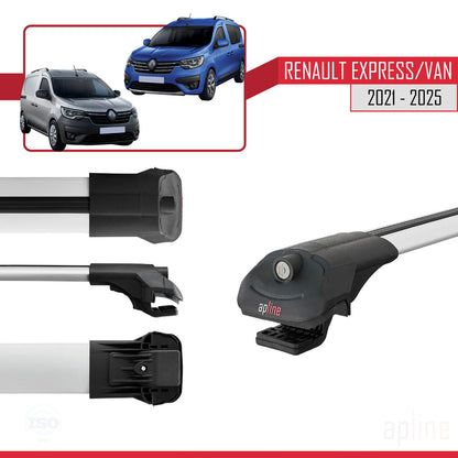 Compatible with Renault Express 2021-2025 ACE-1 Car Roof Rack Cross Bar Grey Aluminium 3 Bars