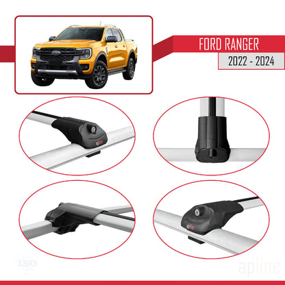 Compatible avec Ford Ranger (P703) 2022-2024 ACE-1 Barres de Toit Railing Porte-Bagages de Voiture Gris Aluminium 3 Barres