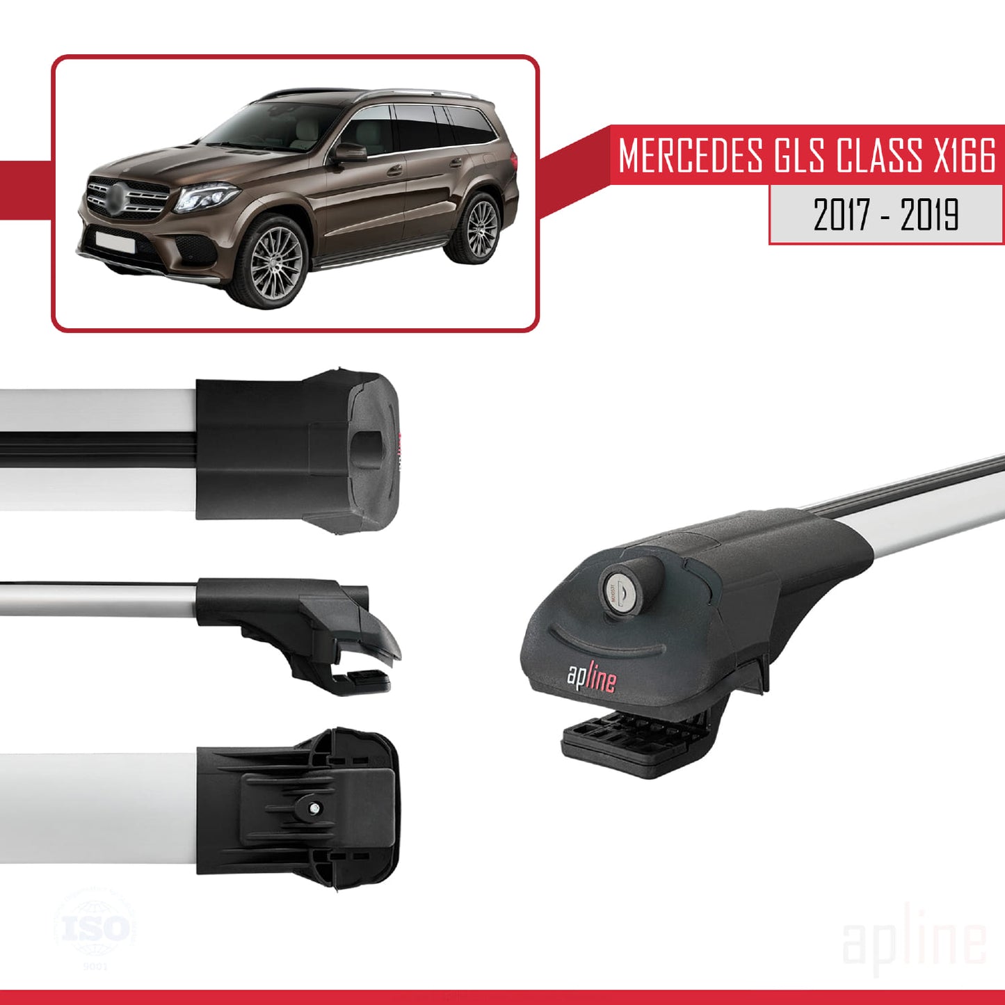 Compatible avec Mercedes GLS Class X166 2017-2019 ACE-1 Barres de Toit Railing Porte-Bagages de Voiture Gris Aluminium 2 Barres