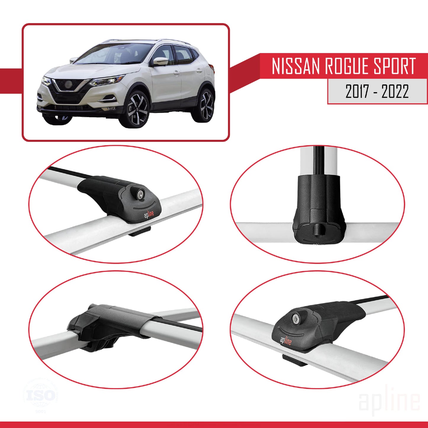 Compatible avec Nissan Rogue Sport 2017-2022 ACE-1 Barres de Toit Railing Porte-Bagages de Voiture Gris Aluminium 2 Barres