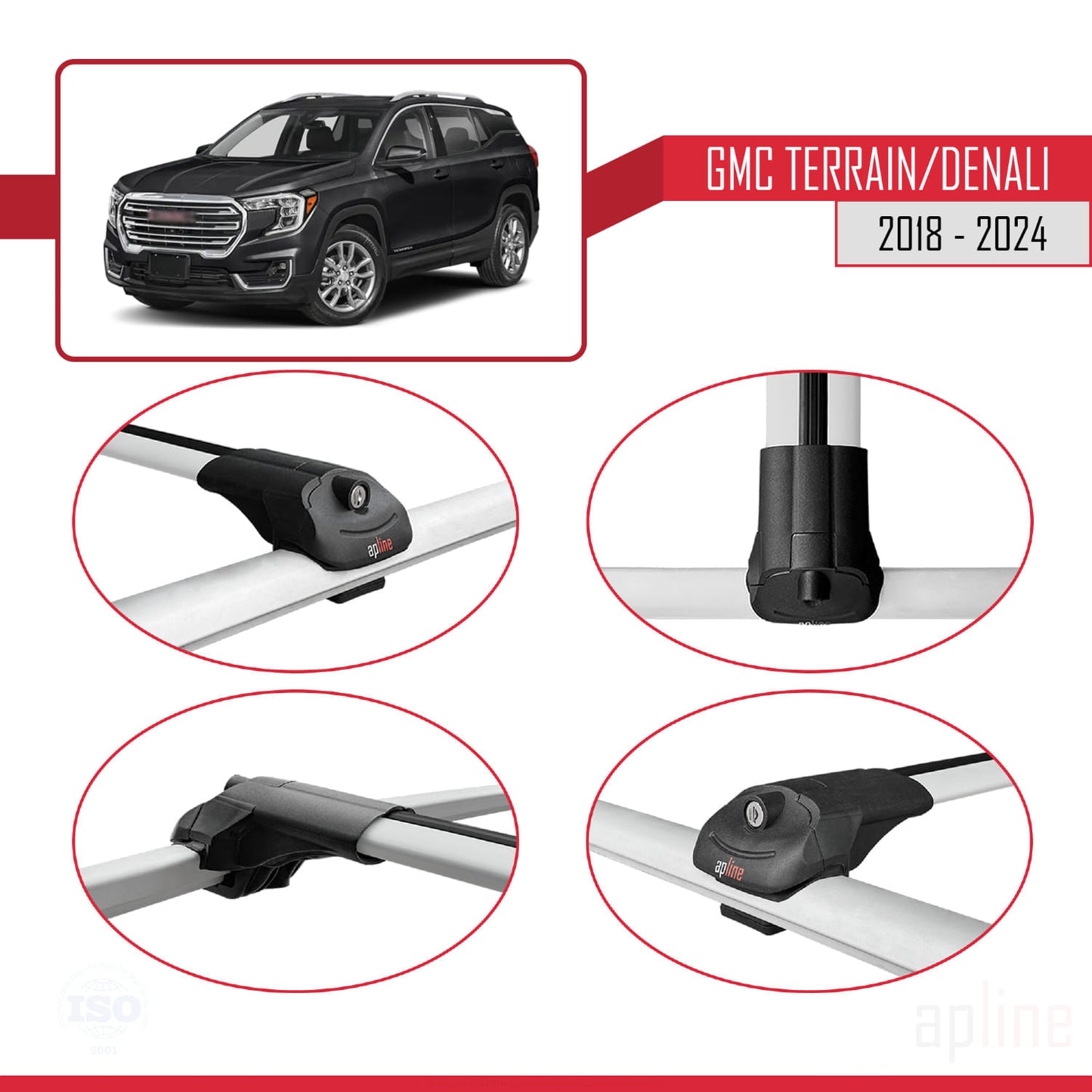 Compatible avec GMC Terrain Denali 2018-2024 ACE-1 Barres de Toit Railing Porte-Bagages de Voiture Gris Aluminium 2 Barres