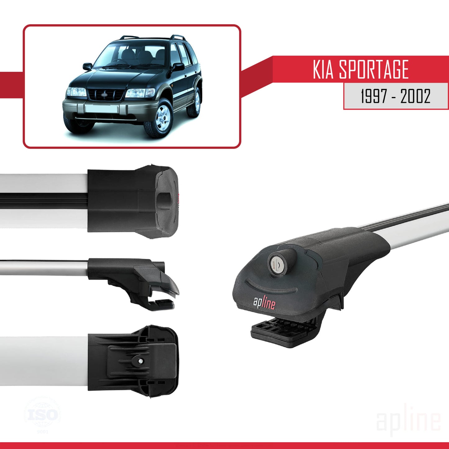 Compatible avec Kia Sportage 1997-2002 ACE-1 Barres de Toit Railing Porte-Bagages de Voiture Gris Aluminium 2 Barres