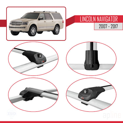 Compatible avec Lincoln Navigator 2007-2017 ACE-1 Barres de Toit Railing Porte-Bagages de Voiture Gris Aluminium 3 Barres