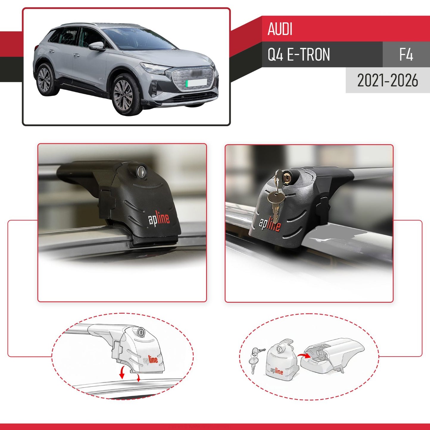 Compatible with Q4 (F4) E-Tron 2021-2025 ACE-2 Car Roof Rack Cross Bar Grey Aluminium 2 Bars