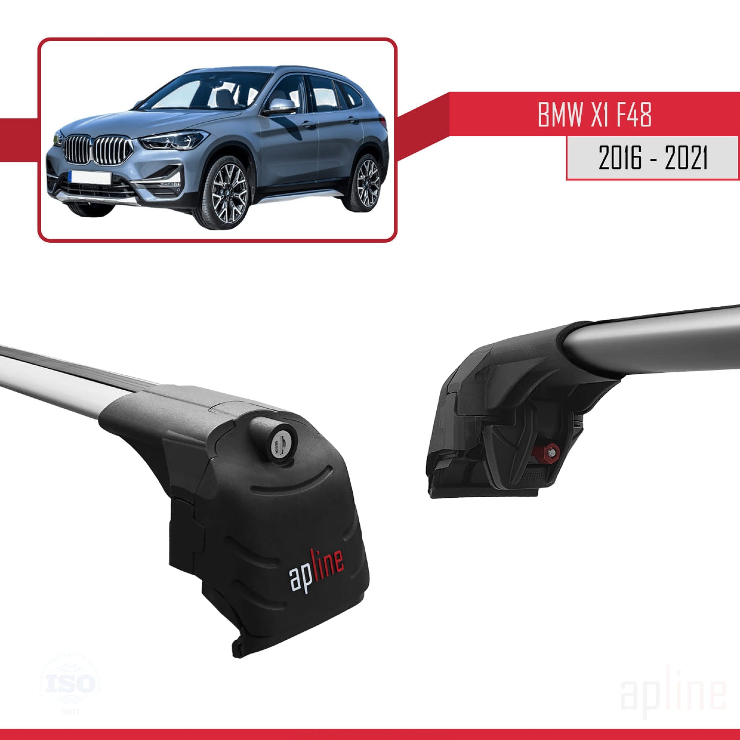 Compatible avec BMW X1 (F48) 2016-2022 ACE-2 Barres de Toit Railing Porte-Bagages de Voiture Gris Aluminium 2 Barres