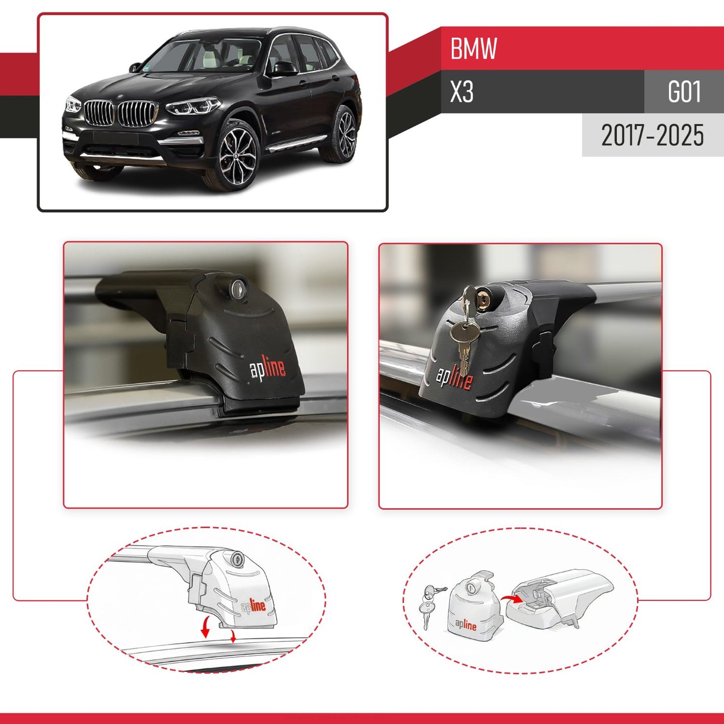 Compatible avec BMW X3 (G01) 2017-2025 ACE-2 modèle Barres de Toit Railing Porte-Bagages de Voiture Gris Aluminium Barres