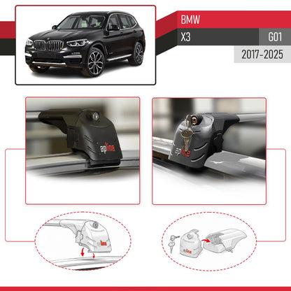 Compatible avec BMW X3 (G01) 2017-2025 ACE-2 modèle Barres de Toit Railing Porte-Bagages de Voiture Gris Aluminium Barres