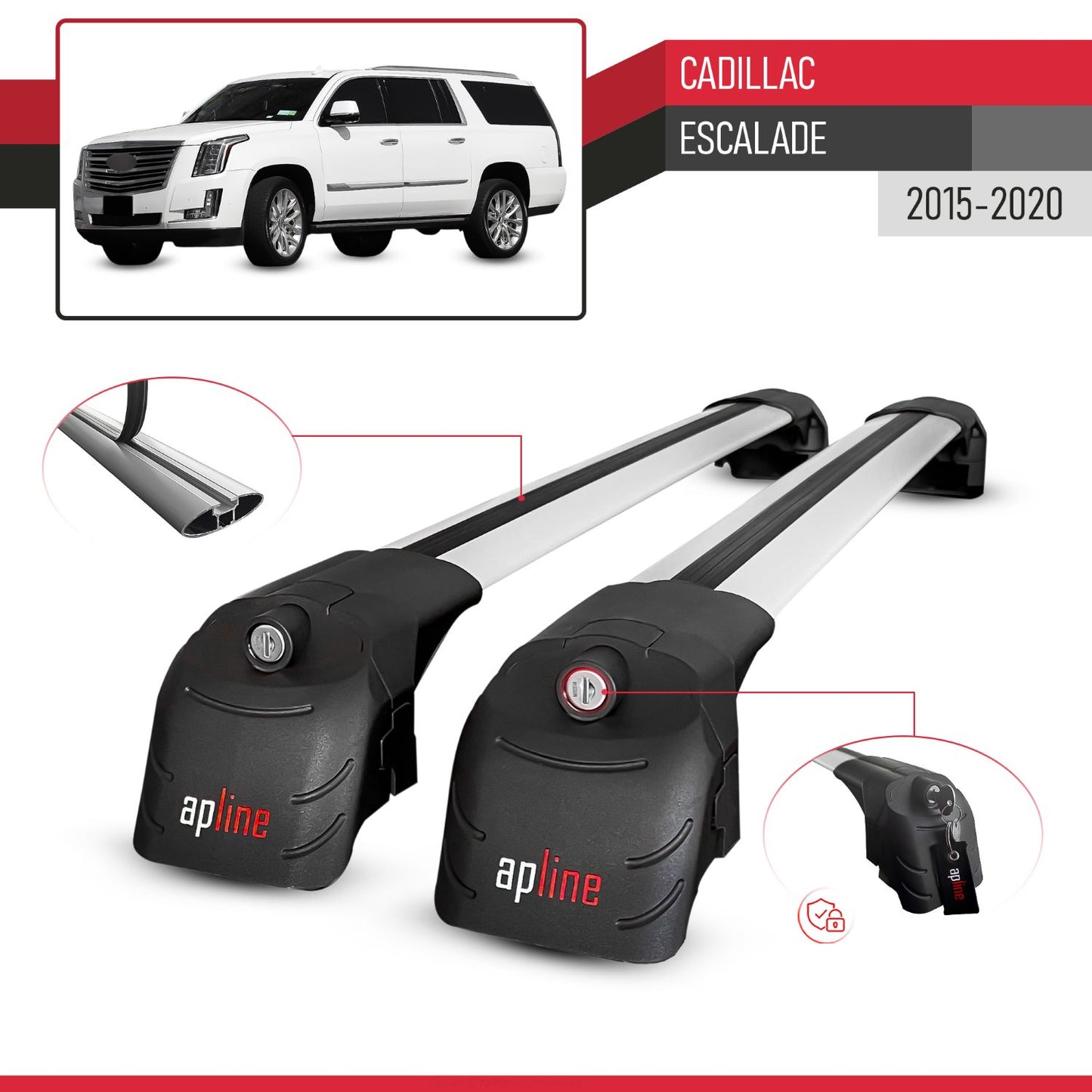 Compatible avec Cadillac Escalade 2015-2020 ACE-2 modèle Barres de Toit Railing Porte-Bagages de Voiture Gris Aluminium Barres