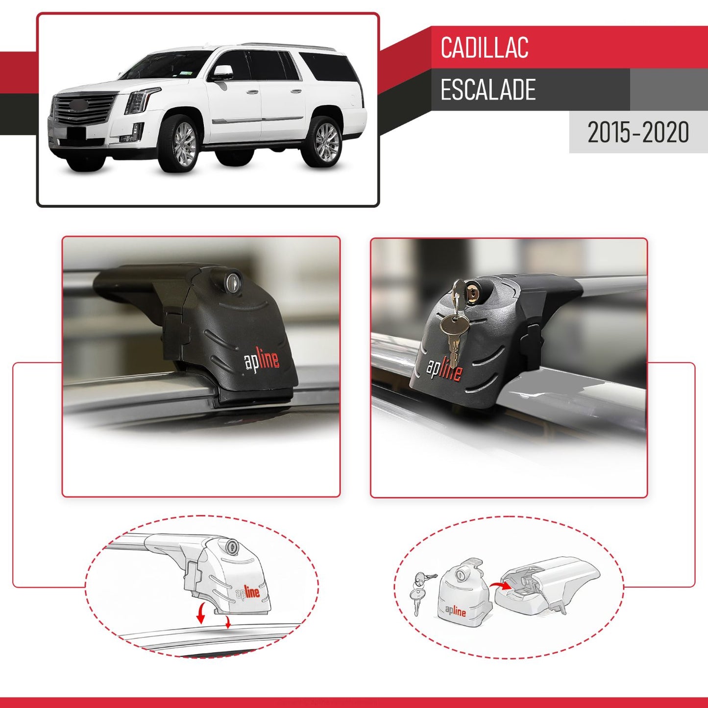 Compatible avec Cadillac Escalade 2015-2020 ACE-2 modèle Barres de Toit Railing Porte-Bagages de Voiture Gris Aluminium Barres