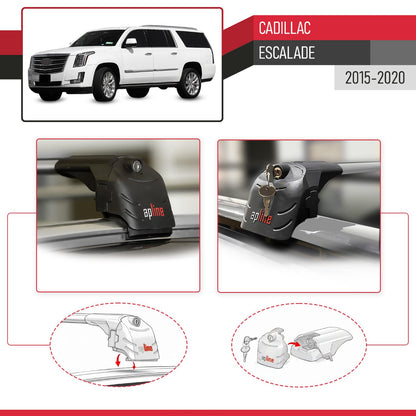 Compatible avec Cadillac Escalade 2015-2020 ACE-2 modèle Barres de Toit Railing Porte-Bagages de Voiture Gris Aluminium Barres