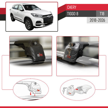 Compatible avec Chery Tiggo 8 (T18) 2018-2026 ACE-2 modèle Barres de Toit Railing Porte-Bagages de Voiture Gris Aluminium Barres