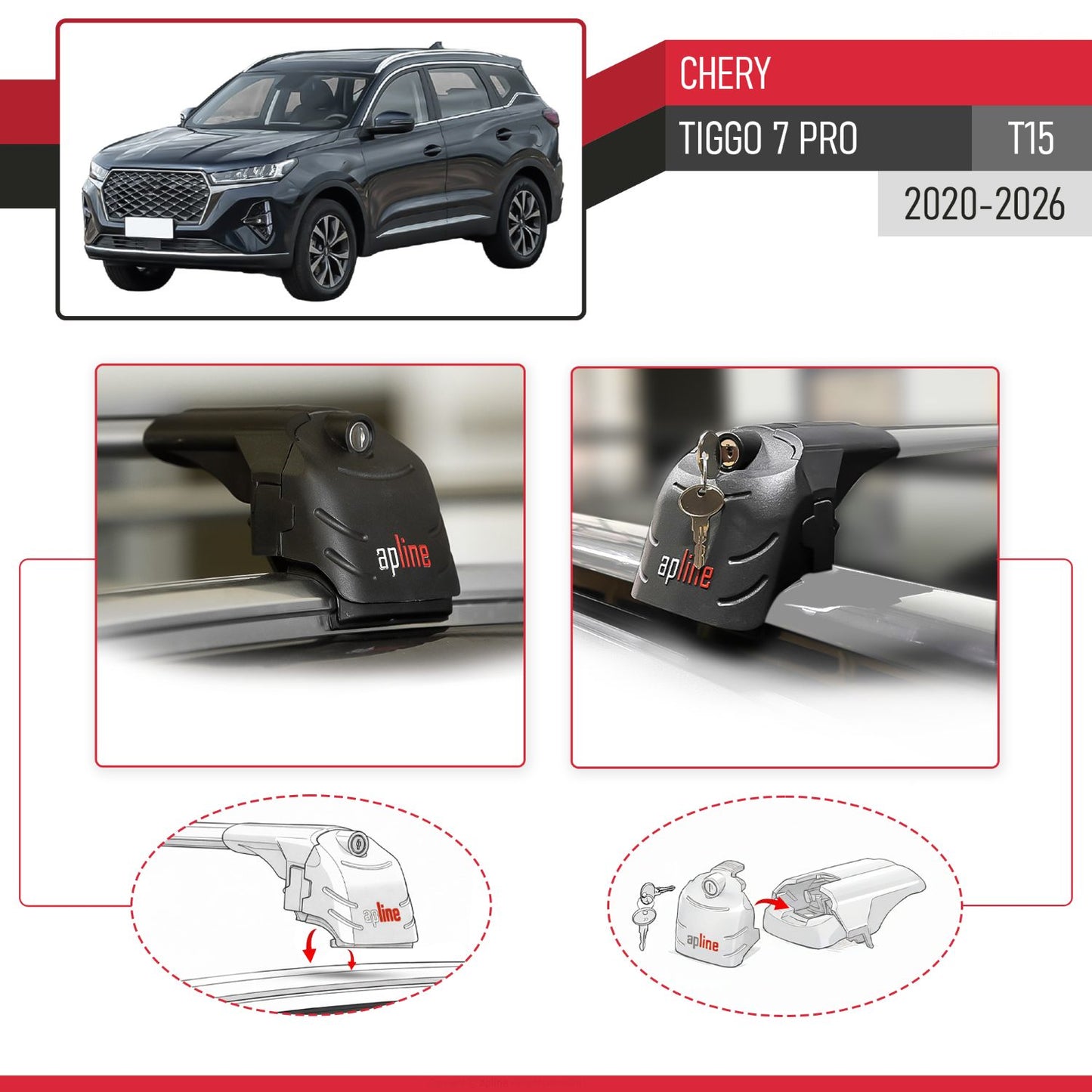Compatible avec Chery Tiggo 7 (T15) Pro 2020-2026 ACE-2 modèle Barres de Toit Railing Porte-Bagages de Voiture Gris Aluminium Barres