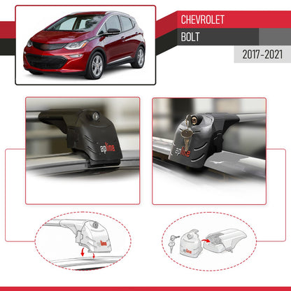 Compatible avec Chevrolet Bolt 2017-2021 ACE-2 modèle Barres de Toit Railing Porte-Bagages de Voiture Gris Aluminium Barres