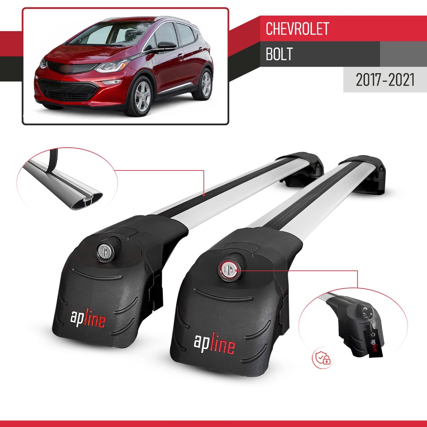 Compatible avec Chevrolet Bolt 2017-2021 ACE-2 modèle Barres de Toit Railing Porte-Bagages de Voiture Gris Aluminium Barres