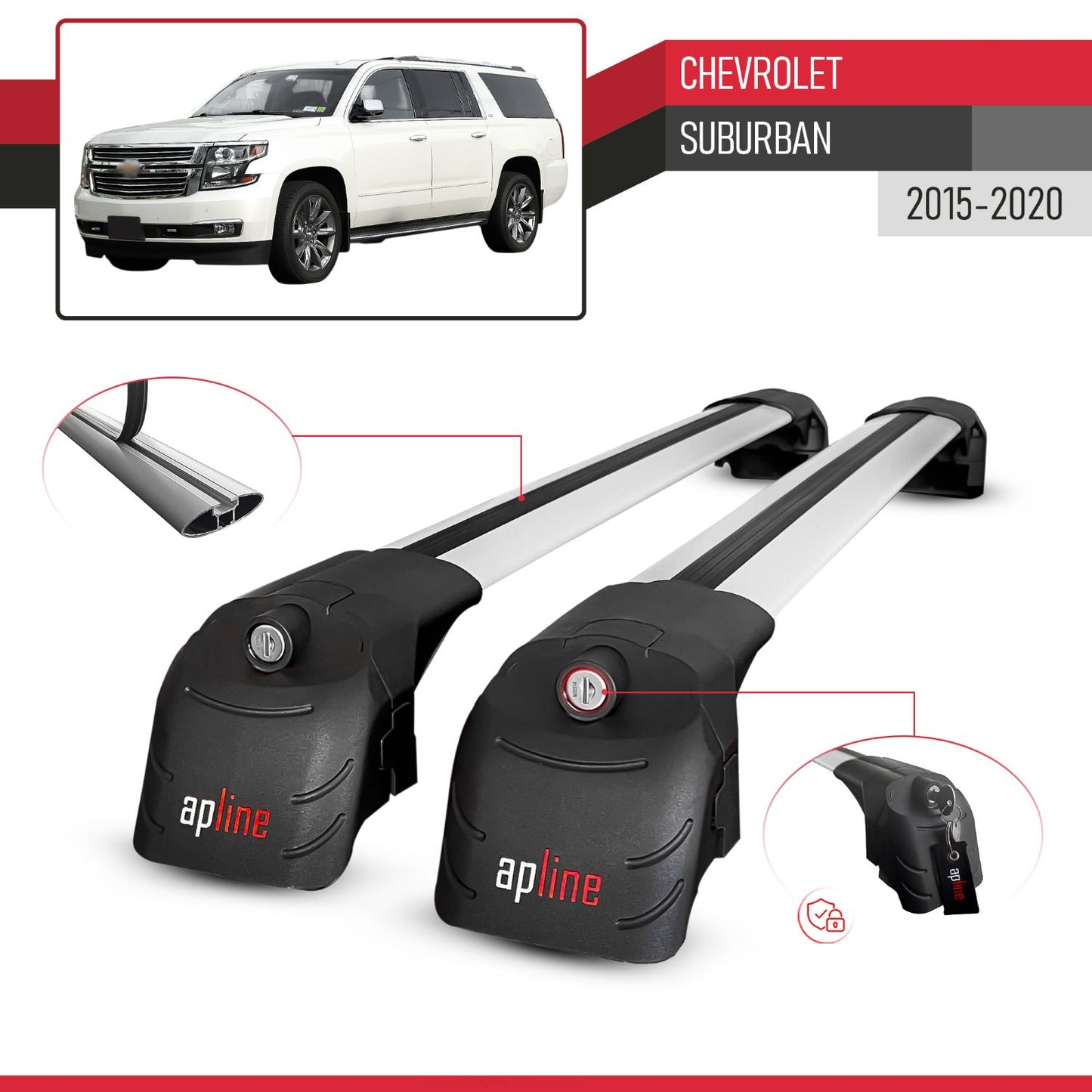 Compatible avec Chevrolet Suburban 2015-2020 ACE-2 modèle Barres de Toit Railing Porte-Bagages de Voiture Gris Aluminium Barres