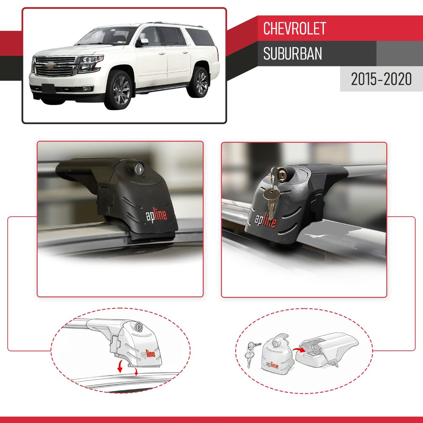 Compatible avec Chevrolet Suburban 2015-2020 ACE-2 modèle Barres de Toit Railing Porte-Bagages de Voiture Gris Aluminium Barres