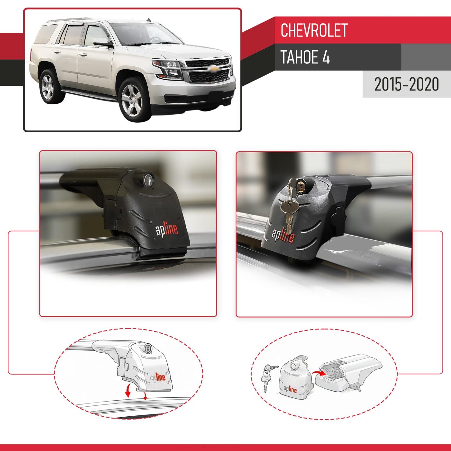 Compatible avec Chevrolet Tahoe 4 2015-2020 ACE-2 modèle Barres de Toit Railing Porte-Bagages de Voiture Gris Aluminium Barres
