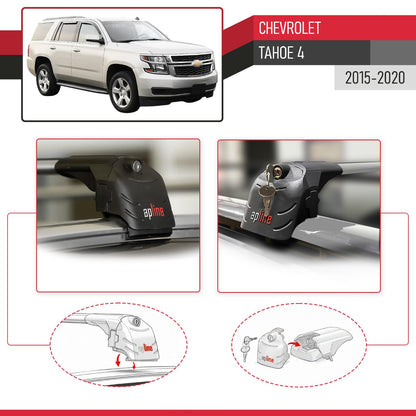 Compatible avec Chevrolet Tahoe 4 2015-2020 ACE-2 modèle Barres de Toit Railing Porte-Bagages de Voiture Gris Aluminium Barres