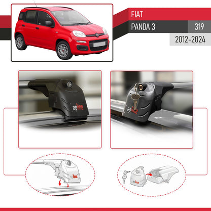 Compatible avec Fiat Panda 3 (319) 2012-2024 ACE-2 modèle Barres de Toit Railing Porte-Bagages de Voiture Gris Aluminium Barres