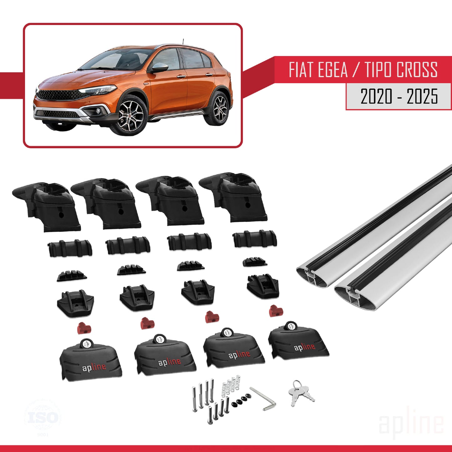Compatible avec Fiat Egea Cross 2020-2025 ACE-2 Barres de Toit Railing Porte-Bagages de Voiture Gris Aluminium 2 Barres