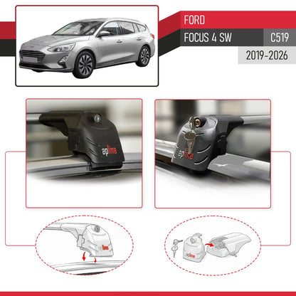 Compatible avec Ford Focus 4 (C519) SW 2019-2026 ACE-2 modèle Barres de Toit Railing Porte-Bagages de Voiture Gris Aluminium Barres