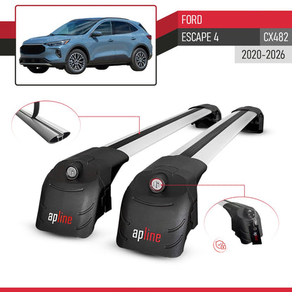 Compatible avec Ford Escape 4 (CX482) 2020-2026 ACE-2 modèle Barres de Toit Railing Porte-Bagages de Voiture Gris Aluminium Barres
