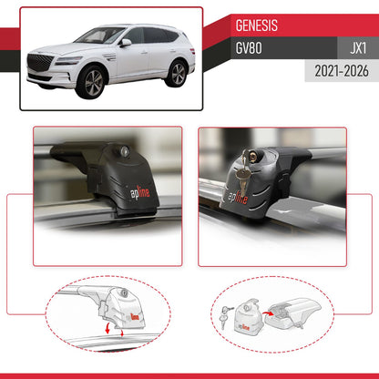 Compatible with Genesis GV80 (JX1) 2021-2025 ACE-2 Car Roof Rack Cross Bar Grey Aluminium 2 Bars