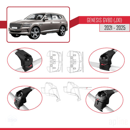 Compatible avec Genesis GV80 (JX1) 2021-2025 ACE-2 Barres de Toit Railing Porte-Bagages de Voiture Gris Aluminium 2 Barres