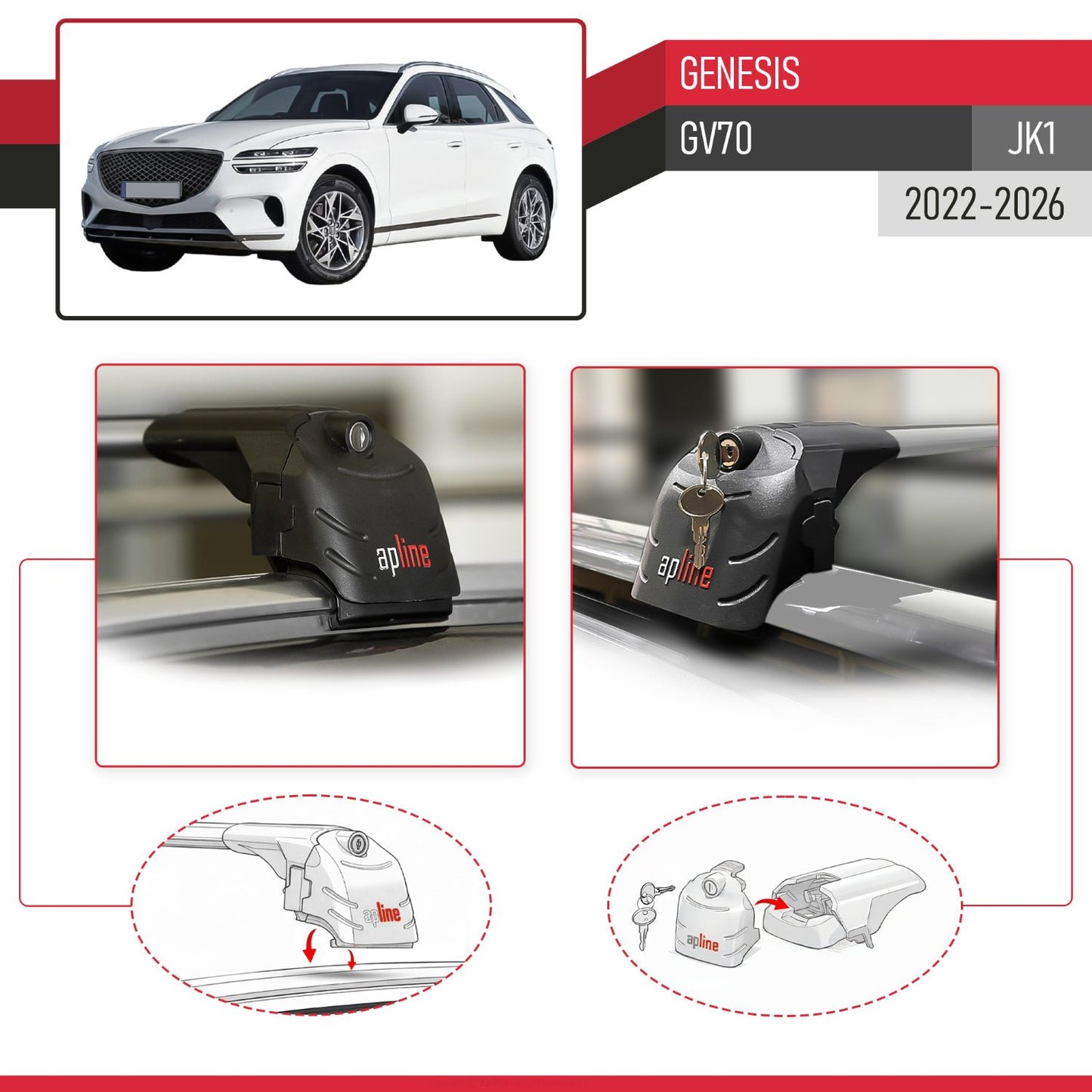 Compatible avec Genesis GV70 (JK1) 2022-2026 ACE-2 modèle Barres de Toit Railing Porte-Bagages de Voiture Gris Aluminium Barres
