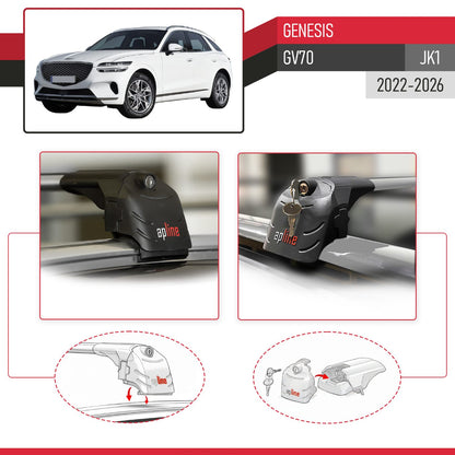 Compatible avec Genesis GV70 (JK1) 2022-2026 ACE-2 modèle Barres de Toit Railing Porte-Bagages de Voiture Gris Aluminium Barres