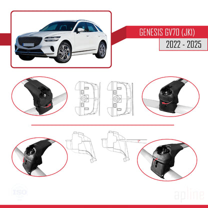 Compatible avec Genesis GV70 (JK1) 2022-2025 ACE-2 Barres de Toit Railing Porte-Bagages de Voiture Gris Aluminium 2 Barres