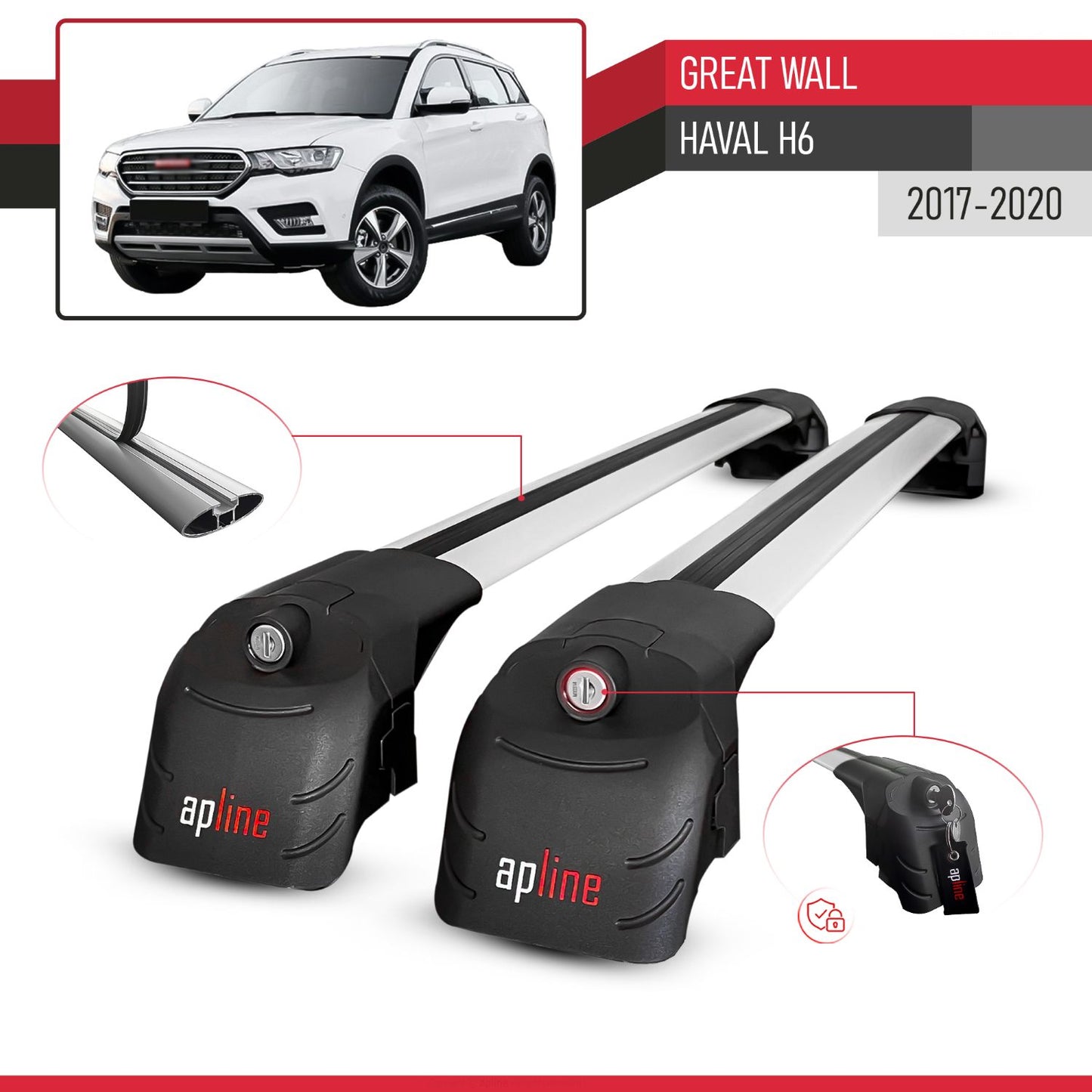 Compatible avec Great Wall Haval H6 Pre-Facelift 2017-2020 ACE-2 modèle Barres de Toit Railing Porte-Bagages de Voiture Gris Aluminium Barres