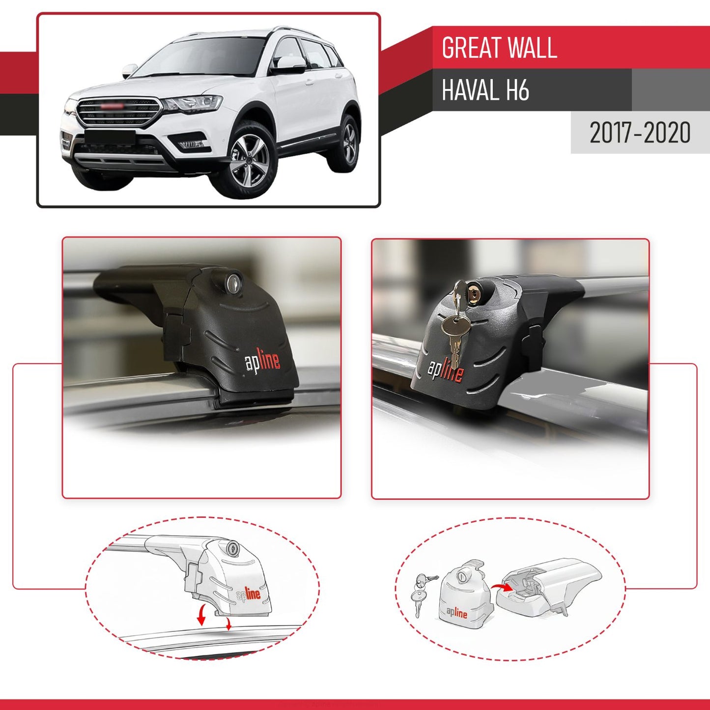 Compatible avec Great Wall Haval H6 Pre-Facelift 2017-2020 ACE-2 modèle Barres de Toit Railing Porte-Bagages de Voiture Gris Aluminium Barres