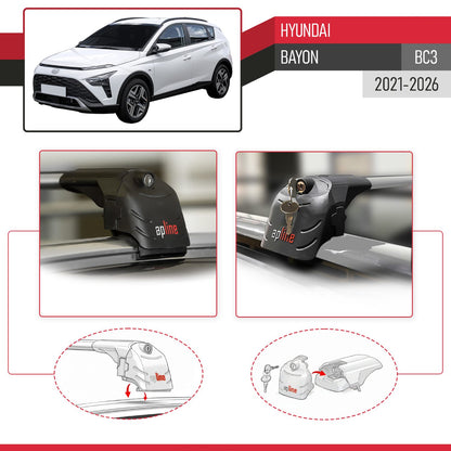 Compatible avec Hyundai Bayon (BC3) 2021-2026 ACE-2 modèle Barres de Toit Railing Porte-Bagages de Voiture Gris Aluminium Barres
