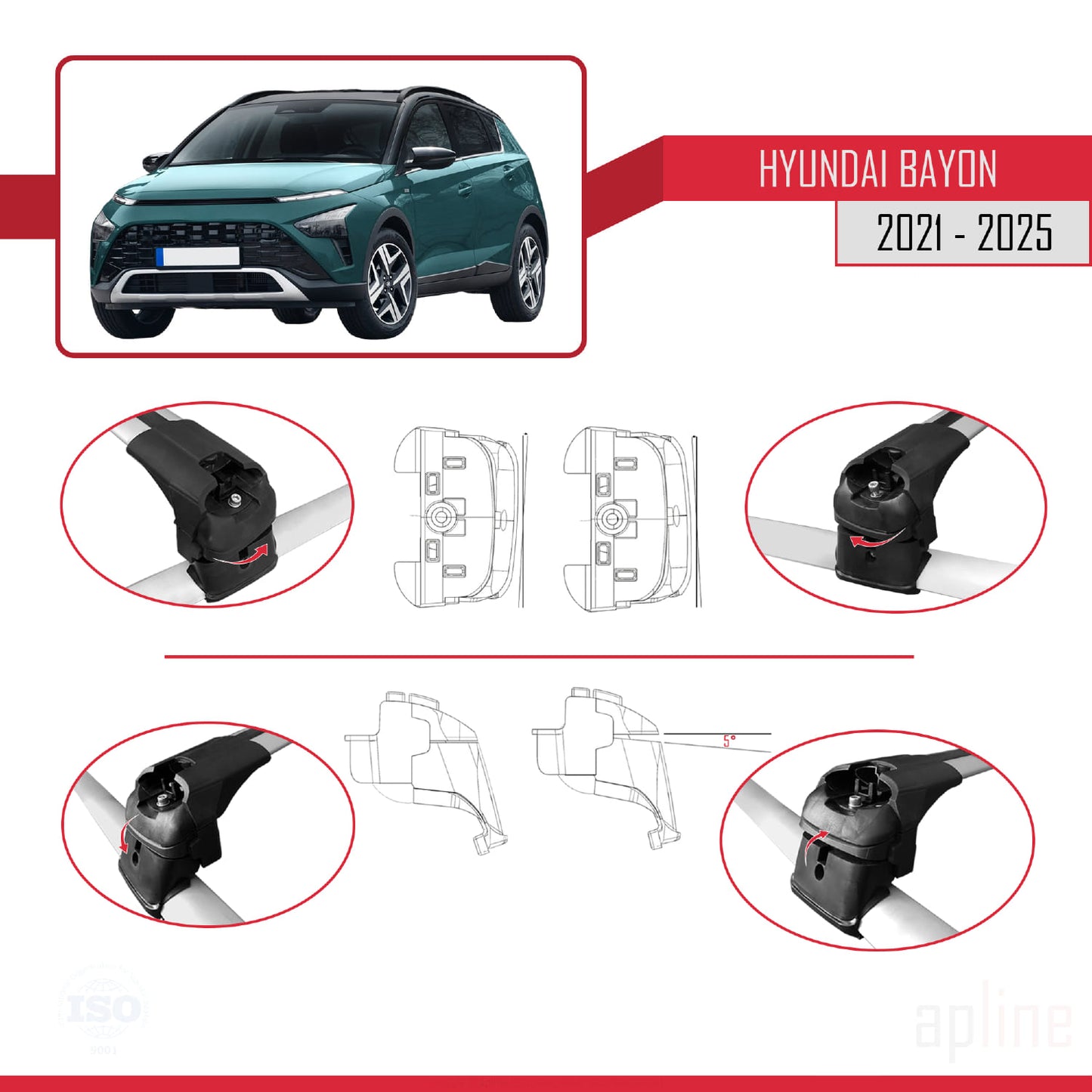 Compatible avec Hyundai Bayon (BC3) 2021-2025 ACE-2 Barres de Toit Railing Porte-Bagages de Voiture Gris Aluminium 2 Barres