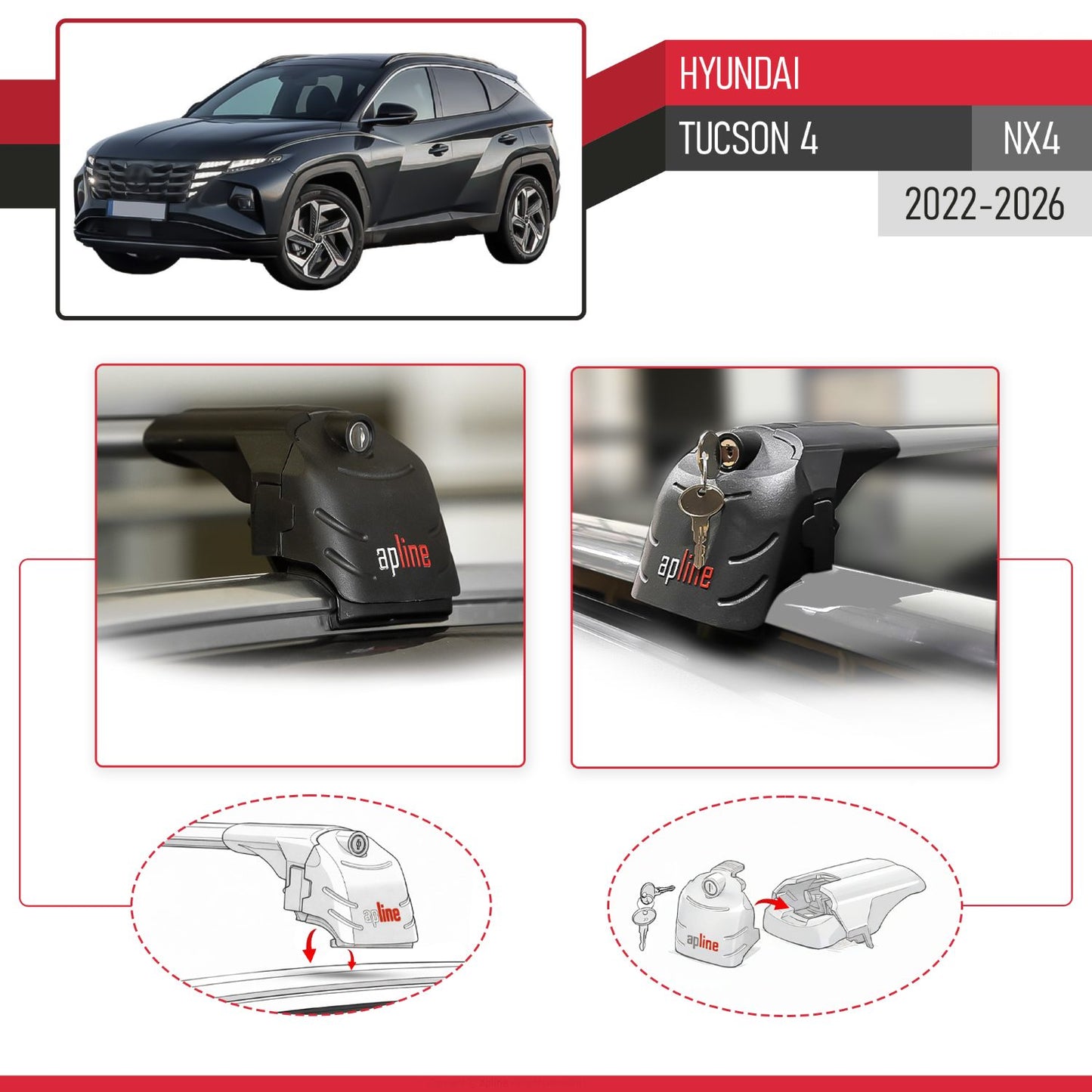 Compatible avec Hyundai Tucson 4 (NX4) 2022-2026 ACE-2 modèle Barres de Toit Railing Porte-Bagages de Voiture Gris Aluminium Barres
